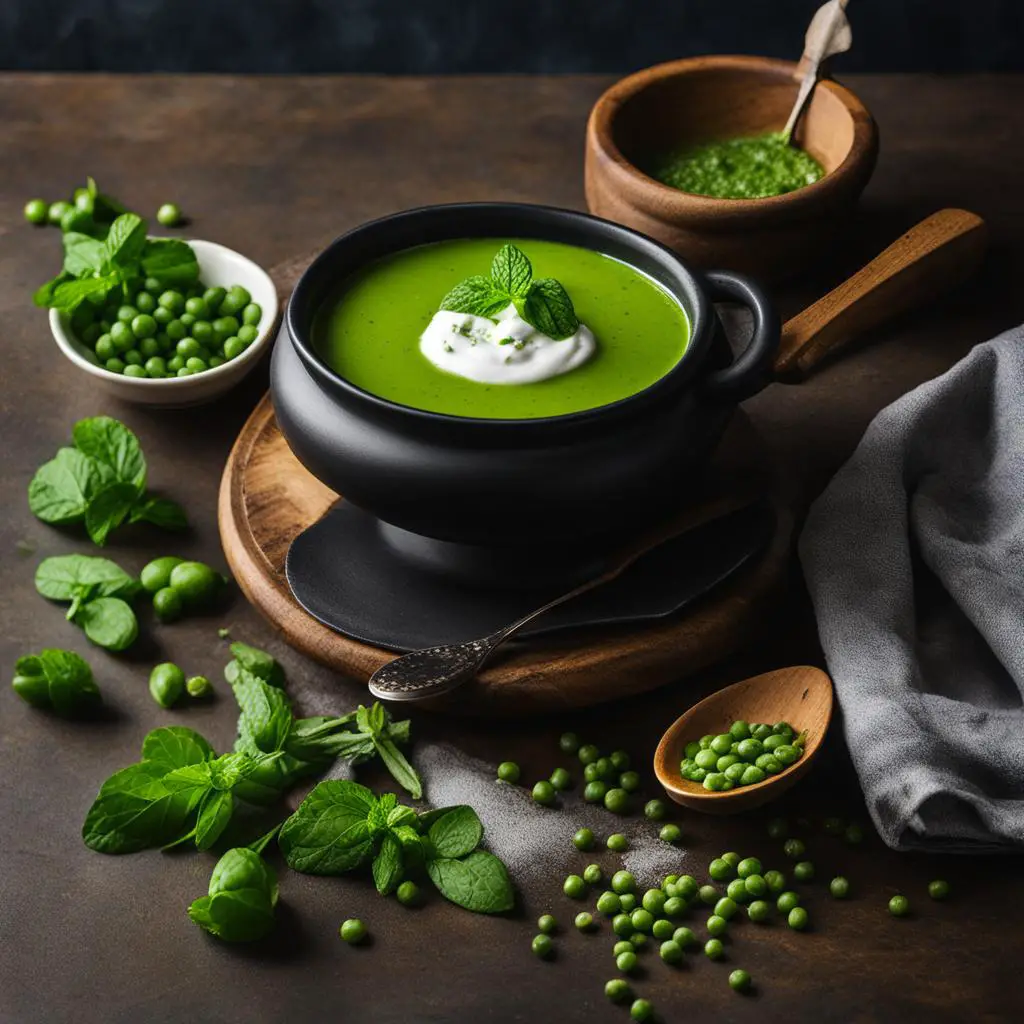 High protein pea and mint soup